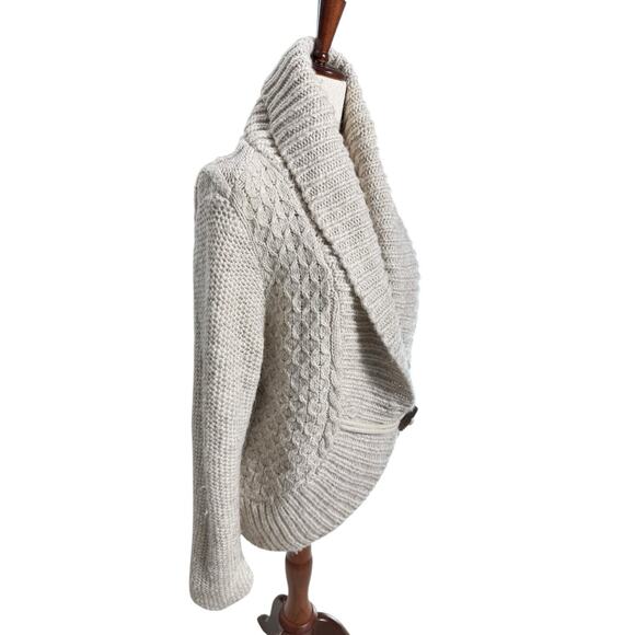 American Eagle XXL Y2K Chunky Knit Cardigan Wool Blend Fisherman Cozy Sweater - Picture 2 of 10